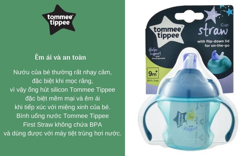 Đặc điểm Bình uống nước có ống hút cho bé Tommee Tippee First Straw 150ml từ 9 tháng – Xanh Lá